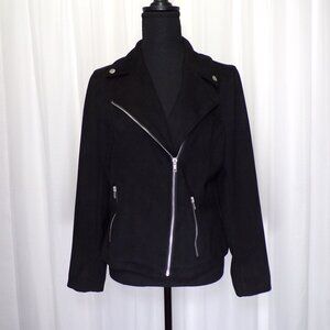 Black Fall Jacket Short Womens MEDIUM Zipper Pocket Casual Festival Daily Thread